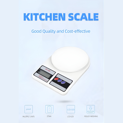 ميزان مطبخ رقمي  سعة 10 كجم بدقة 1 جم – بطاريتان مرفقتان (اللون قد يختلف)