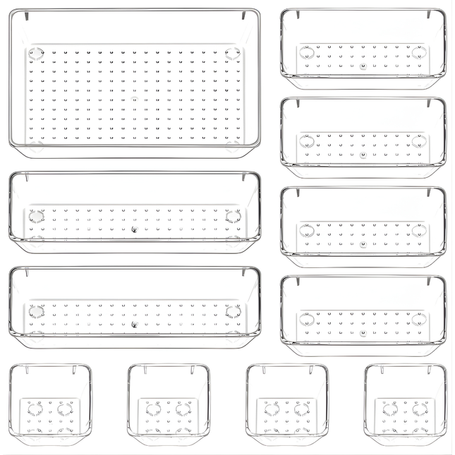 مجموعة تنظيم أدراج شفافة من بيوريكون – 11 قطعة بـ 4 أحجام للمطبخ/الحمّام/المكتب/غرفة النوم