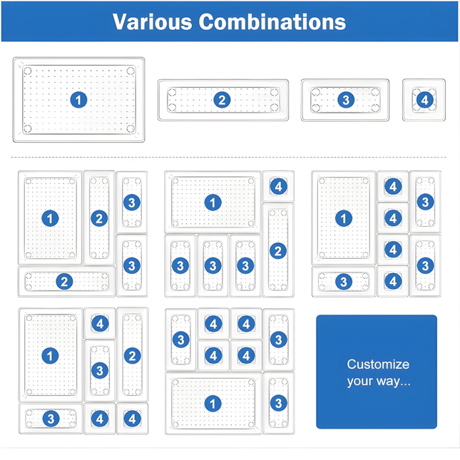 مجموعة تنظيم أدراج شفافة من بيوريكون – 11 قطعة بـ 4 أحجام للمطبخ/الحمّام/المكتب/غرفة النوم