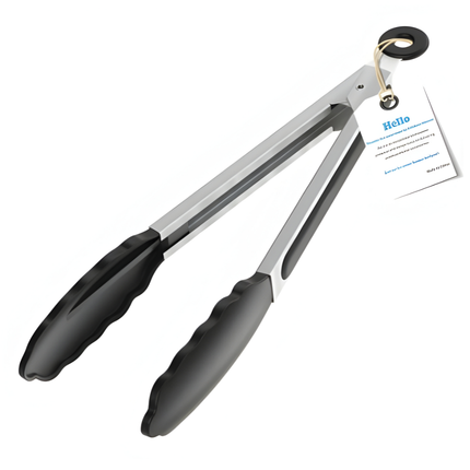 مساكة مطبخ من الستانلس ستيل بطرف سيليكون مانع للالتصاق مع قفل حلقي للتخزين – طول 27 سم (10.6 إنش)