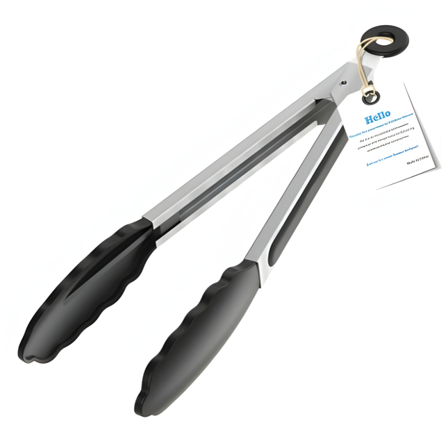 مساكة مطبخ من الستانلس ستيل بطرف سيليكون مانع للالتصاق مع قفل حلقي للتخزين – طول 27 سم (10.6 إنش)