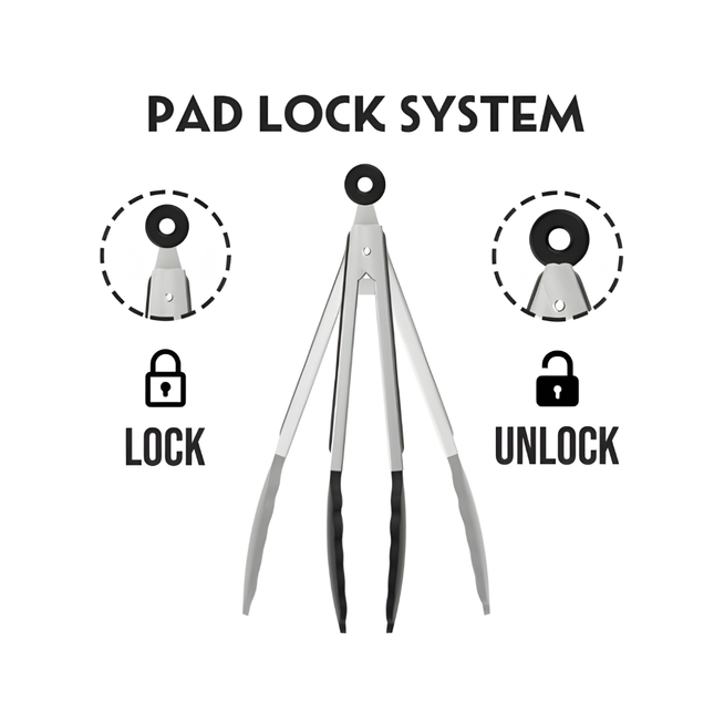 مساكة مطبخ من الستانلس ستيل بطرف سيليكون مانع للالتصاق مع قفل حلقي للتخزين – طول 27 سم (10.6 إنش)