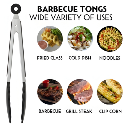 مساكة مطبخ من الستانلس ستيل بطرف سيليكون مانع للالتصاق مع قفل حلقي للتخزين – طول 27 سم (10.6 إنش)