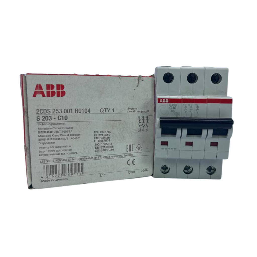 10A 3P Miniature Circuit Breaker (MCB), 6kA  ABB   قاطع ثلاثي 10 امبير 6 ك 3 بول