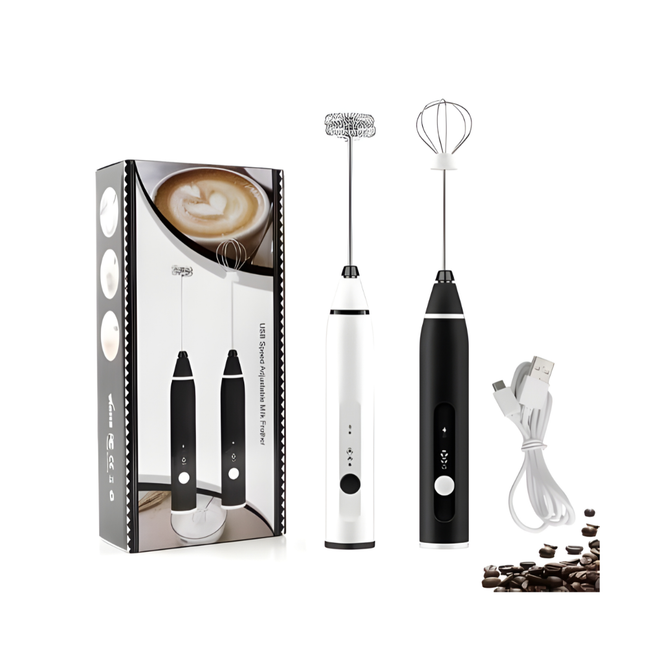 أداة خفق اللبن قابلة لاعادة الشحن وتعمل بـ3 سرعات - لصنع القهوة واللاتيه والكابتشينو مع مضرب اضافي للبيض