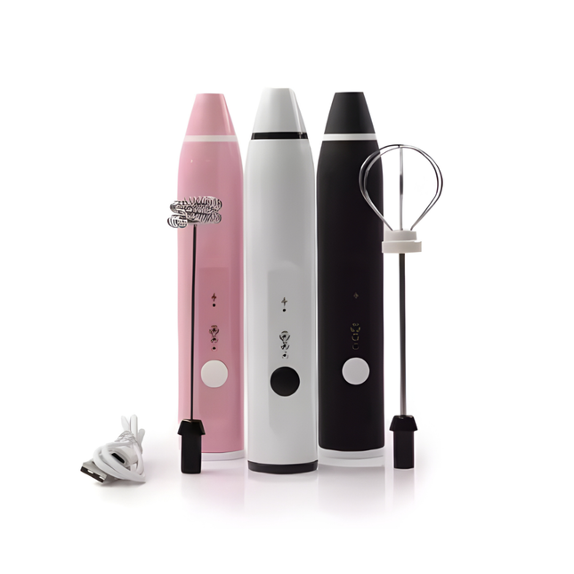 أداة خفق اللبن قابلة لاعادة الشحن وتعمل بـ3 سرعات - لصنع القهوة واللاتيه والكابتشينو مع مضرب اضافي للبيض