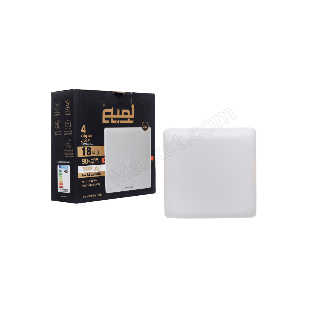 18W LED recessed downlight, square, with diffuser  كشاف ليد داخلي بلوفينيرا مربع 18 وات
