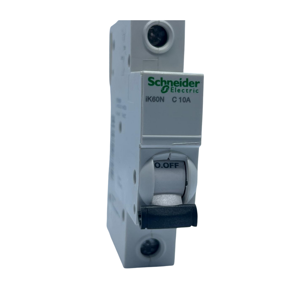 قاطع تيار مصغّر (إم-سي-بي) أحادي بتيار ١٠ أمبير، قدرة قطع ٦ كيلو أمبير، قطب واحد، من شنايدر إلكتريك  ‎10A 1P Miniature Circuit Breaker (MCB), 6 kA, Schneider Electric‎