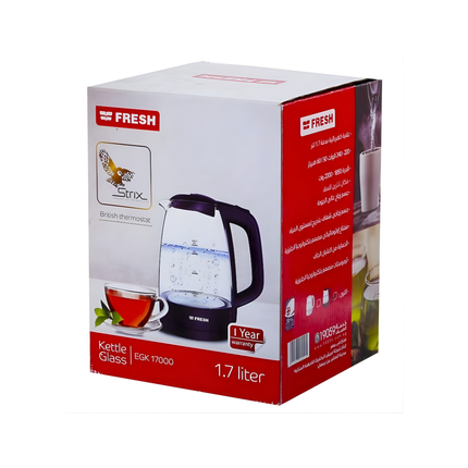 غلاية مياه فريش الكهربائية - زجاج - 1.7 لتر - متعدد الالوان