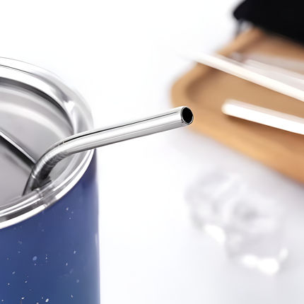 مصاصات شراب معدنية قابلة لإعادة الاستخدام من الفولاذ المقاوم للصدأ 304 قوية ومستقيمة أو منحنيّة، مع فرشاة تنظيف، من 4 قطع.