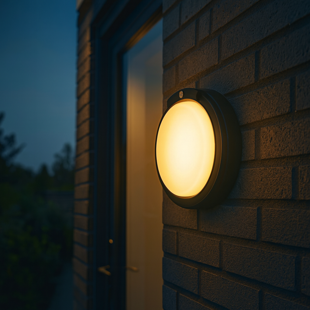 جلوب دائري بحساس حركة ٢٥ وات، أبيض أو اسود، مقاوم للماء  ‎25W round motion-sensor globe, white or Black, waterproof‎