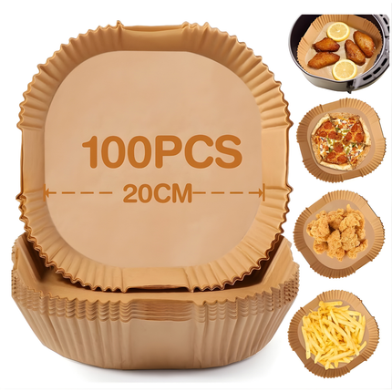 ورق فرن للقلاية الهوائية من ديبونيور – 100 ورقة مربعة، مقاس 20 سم، غير لاصق ومقاوم للزيوت – مناسب لسعة 5–8 لتر