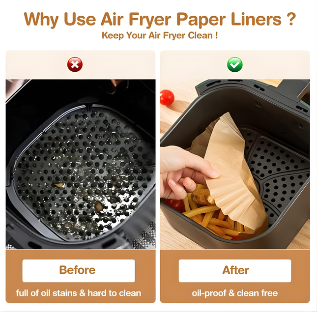 ورق فرن للقلاية الهوائية من ديبونيور – 100 ورقة مربعة، مقاس 20 سم، غير لاصق ومقاوم للزيوت – مناسب لسعة 5–8 لتر