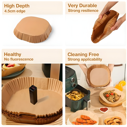 ورق فرن للقلاية الهوائية من ديبونيور – 100 ورقة مربعة، مقاس 20 سم، غير لاصق ومقاوم للزيوت – مناسب لسعة 5–8 لتر