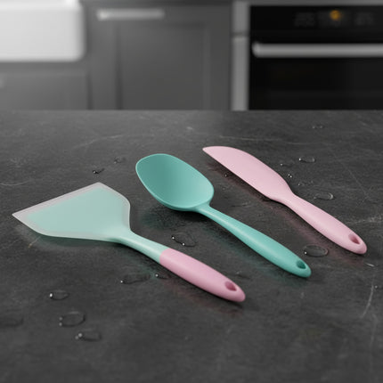 طقم سِباتولا سيليكون 3 قطع (عريضة + ملعقة مسطّحة + سكين سبريد)