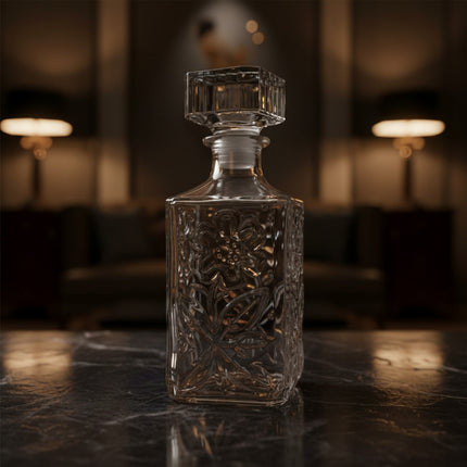 زجاجة ديكور زجاج منقوش  – سعة 1 لتر