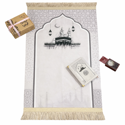 بوكس تهَادوا تَحابّوا – طقم هدايا أنيق (سجادة صلاة + مصحف مزخرف + مبخرة صغيرة+ بخور)
