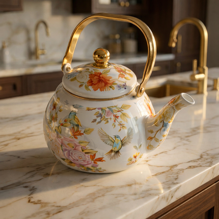 براد فنتدج سعة 2 لتر – يد باللون الذهبي وزخارف ورود وطيور