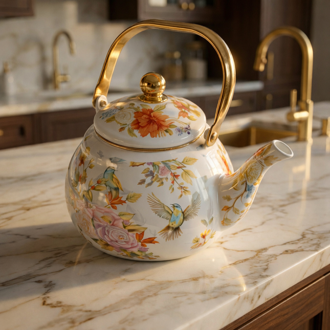 براد فنتدج سعة 2 لتر – يد باللون الذهبي وزخارف ورود وطيور