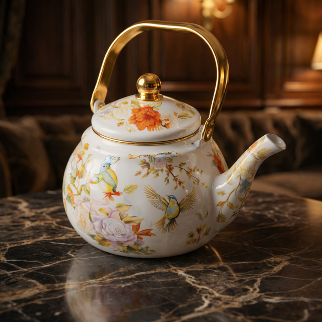 براد فنتدج سعة 2 لتر – يد باللون الذهبي وزخارف ورود وطيور