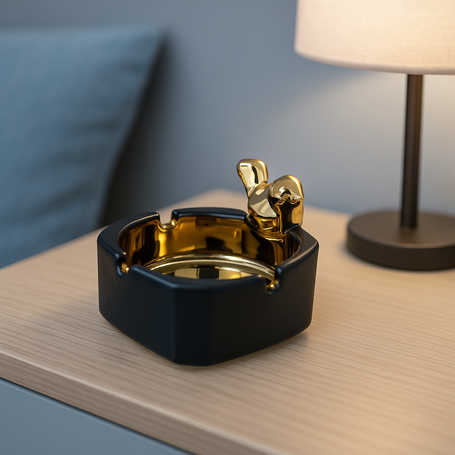 طفاية سجائر سيراميك فاخرة بتصميم الطائر الذهبي – لمسة ديكور راقية تجمع بين العملية والأناقة