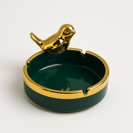 طفاية سجائر سيراميك فاخرة بتصميم الطائر الذهبي – لمسة ديكور تعكس الذوق الرفيع