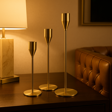 حامل شموع معدني فاخر – تصميم عصري باللون الذهبي لإضافة لمسة فخامة لكل ركن في بيتك