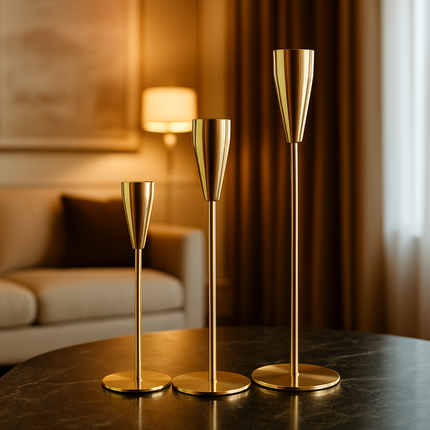 حامل شموع معدني فاخر باللون الذهبي – لمسة ديكور عصرية تجمع بين الفخامة والبساطة