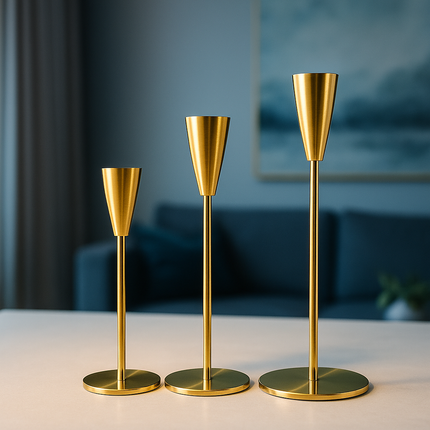 حامل شموع معدني فاخر باللون الذهبي – لمسة ديكور عصرية تجمع بين الفخامة والبساطة