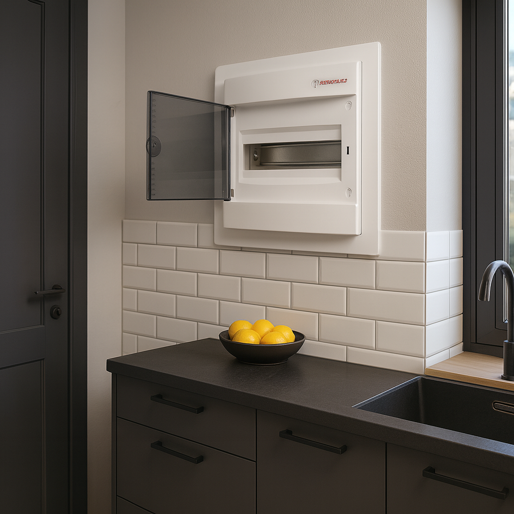 لوحة توزيع ١٢ خط | درجة حماية آي بي ٤٠، ٦٣ أمبير، ١٢ موديول، غطاء شفاف  ‎12-line panel board | IP40 rating, 63 A, 12 modules, transparent cover‎