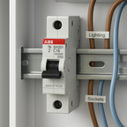 قاطع تيار مصغّر (إم-سي-بي) أحادي بتيار ١٦ أمبير، قدرة قطع ٦ كيلو أمبير (النوع سي) من إيه-بي-بي | قطب واحد، تركيب على سكة دين  ‎Single-pole MCB 16 A, 6 kA Type C by ABB | 1P, DIN-rail mounting‎