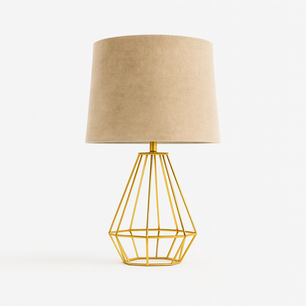 أباجورة طاولة ديكوري بتصميم عصري – قاعدة معدنية ذهبية مع أباجورة قماش