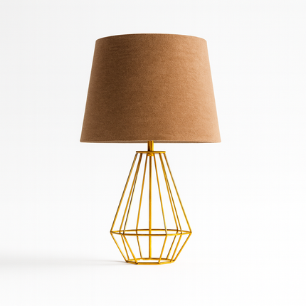 أباجورة طاولة ديكوري بتصميم عصري – قاعدة معدنية ذهبية مع أباجورة قماش