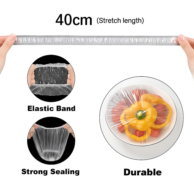 أغطية أكياس وأوعية الطعام بتصميم قابل لإعادة الاستخدام والتمدد لعلب الطعام، - 100 قطعة - شفاف