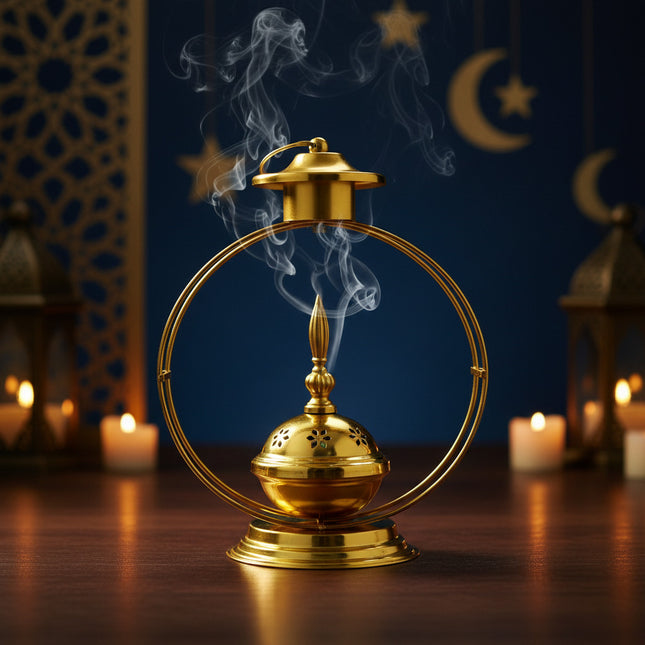 مبخرة معدنية دائرية ذهبية