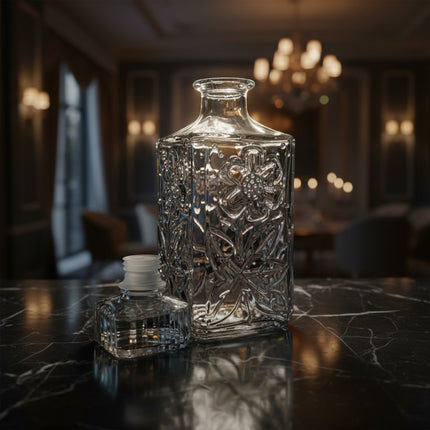 زجاجة ديكور زجاج منقوش  – سعة 1 لتر