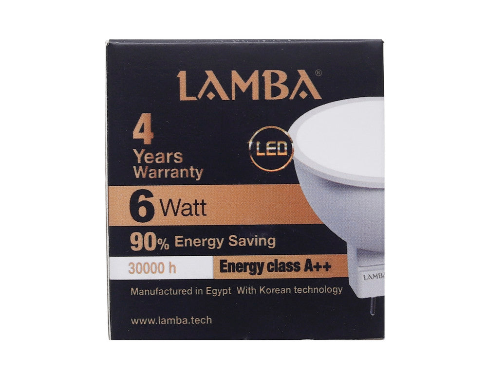 مجموعة لمبات ليد كاسة شوكة 6 وات MR16 من LAMBA ، موفرة للطاقة 90% ، عمر افتراضي 30,000 ساعة ،  بضوء دافئ (3قطع)  ، اصفر - image 6