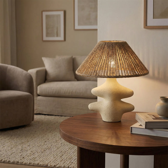 أباجورة ديكور فخار بخيوط طبيعية – تصميم عصري دافئ