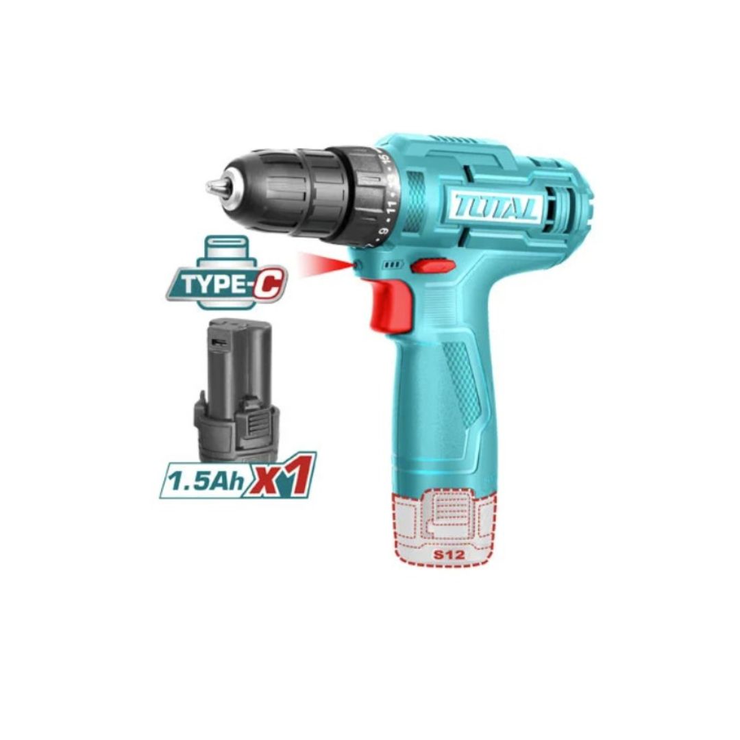 شنيور بطارية ليثيوم 12 فولت 10 ملى من توتال TDLI12456 — Total 12V Lithium Cordless Drill, 10 mm (TDLI12456)