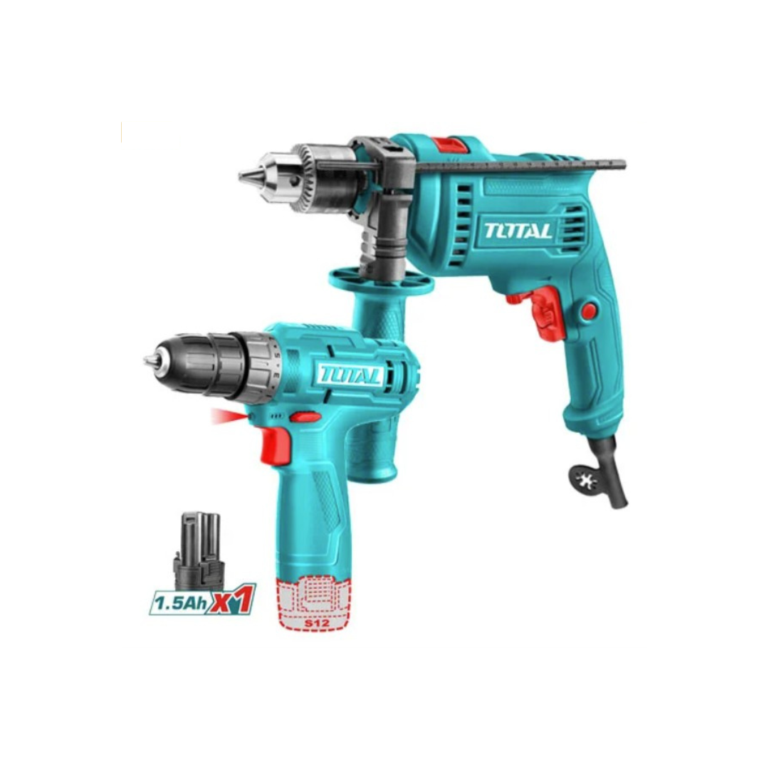 طقم شنيور دقاق مع دريل 12 فولت توتال — Total 12V Hammer Drill & Drill Driver Set