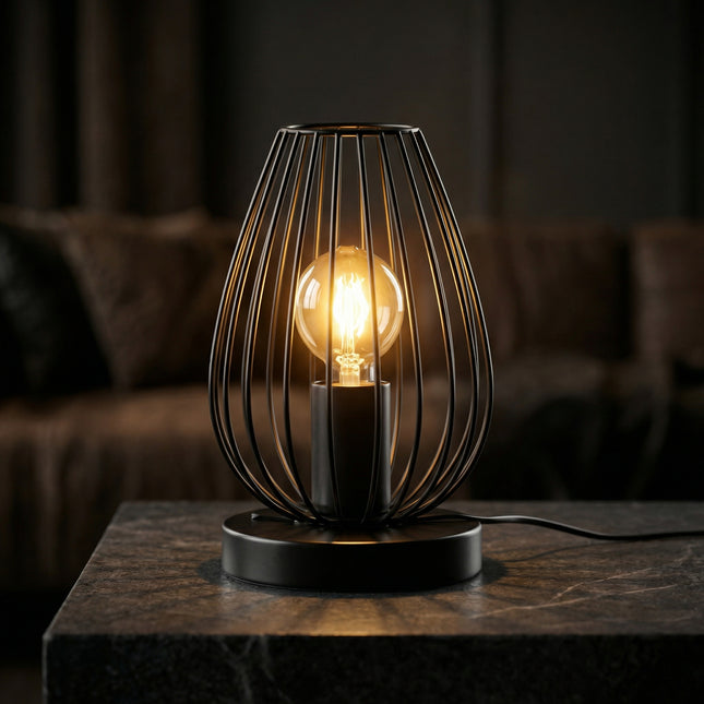 أباجورة طاولة معدنية سلكية – أسود