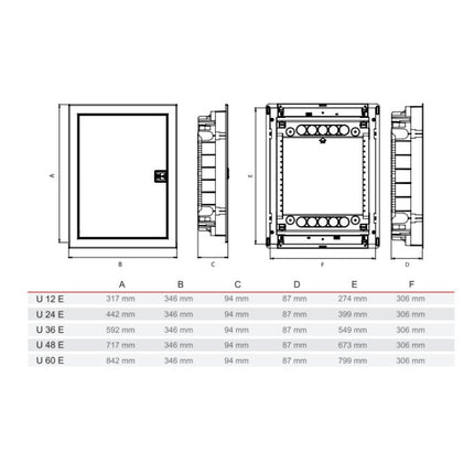 لوحة توزيع ٢٤ خط | آي بي ٤٠، ٦٣ أمبير، ٢٤+٤ موديول، باب معدني أبيض  ‎24-line panel board | IP40, 63 A, 24+4 modules, white metal door‎