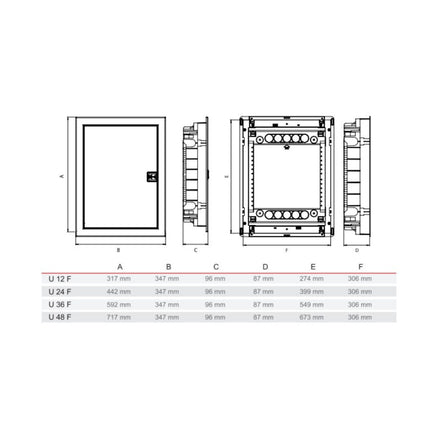لوحة توزيع ٢٤ خط | درجة حماية آي بي ٤٠، ٦٣ أمبير، ٢٤+٤ موديول، غطاء شفاف  ‎24-line panel board | IP40 rating, 63 A, 24+4 modules, transparent cover‎