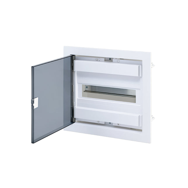 لوحة توزيع ١٢ خط | درجة حماية آي بي ٤٠، تيار ٦٣ أمبير، مادة أ بي إس المقاومة، مع غطاء شفاف  ‎12-line panel board | IP40 rating, 63 A current, impact-resistant ABS material, with transparent cover‎