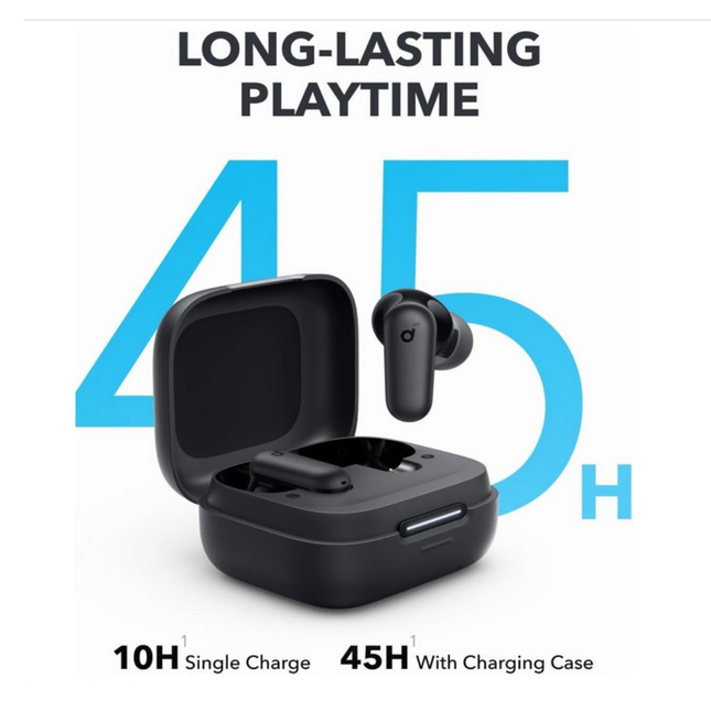 سماعات أذن لاسلكية ساوند كور R50i NC من أنكر – إلغاء ضوضاء نشط 42dB، باس قوي، تشغيل حتى 45 ساعة، مقاومة للماء IP54 – أسود