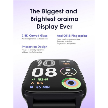 ساعة ذكية Oraimo Watch 4 Plus OSW-801 بشاشة لمس 2.01 بوصة ومكالمات بلوتوث – أسود