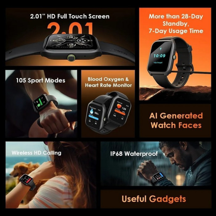 ساعة ذكية اورايمو 5 لايت OSW-804 – شاشة لمس HD 2 بوصة، مكالمات بلوتوث، تتبع الصحة، أكثر من 105 وضع رياضي، بطارية 7 أيام، مقاومة للماء IP68 – أسود