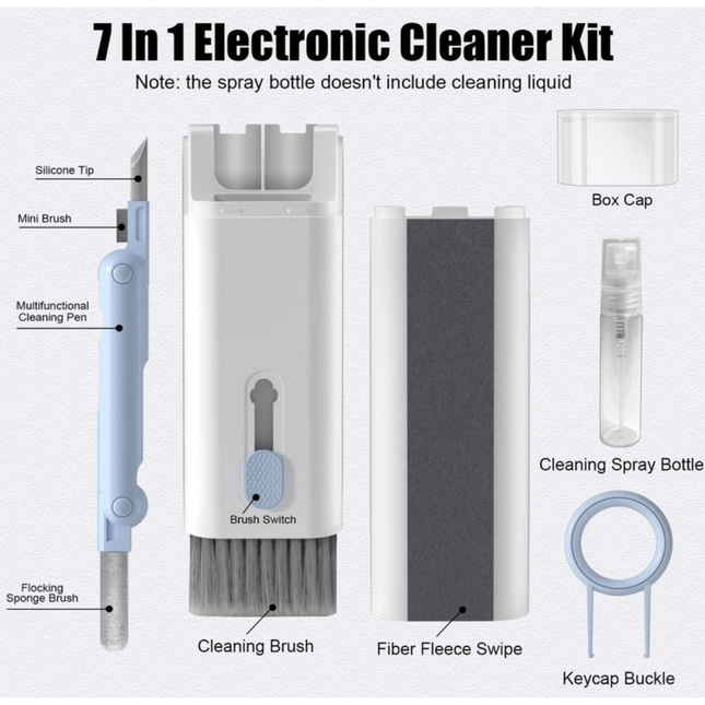 مجموعة تنظيف إلكترونية متعددة الوظائف 7 في 1 من يواكاي – أداة تنظيف شاملة للأجهزة الإلكترونية (أزرق)