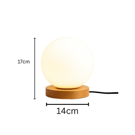 مصباح ديكور كروي بتصميم عصري – قاعدة خشبية فاخرة وكرة زجاجية مضيئة