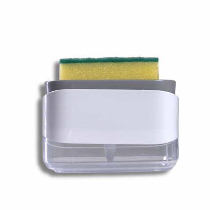 موزّع صابون مطبخ بضغطة واحدة مع حامل إسفنجة وخزان شفاف